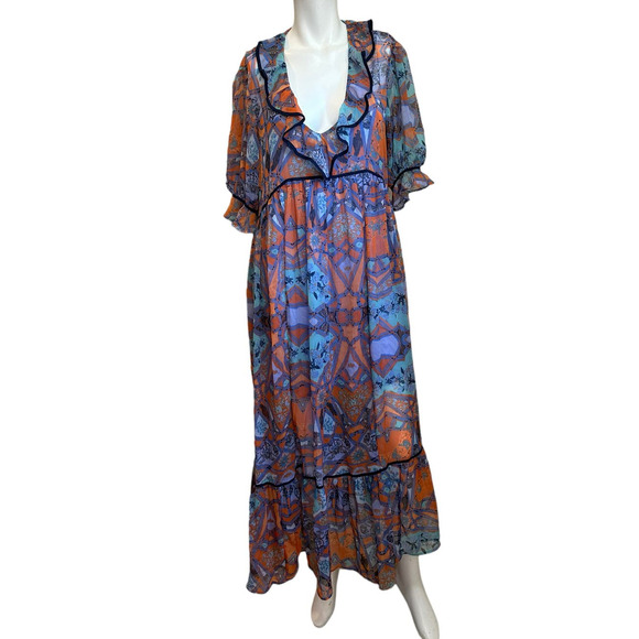 Free People Cassis Chiffon Sheer Maxi Dress with Attached Slip sz S NWT $198 NEW - Picture 2 of 16